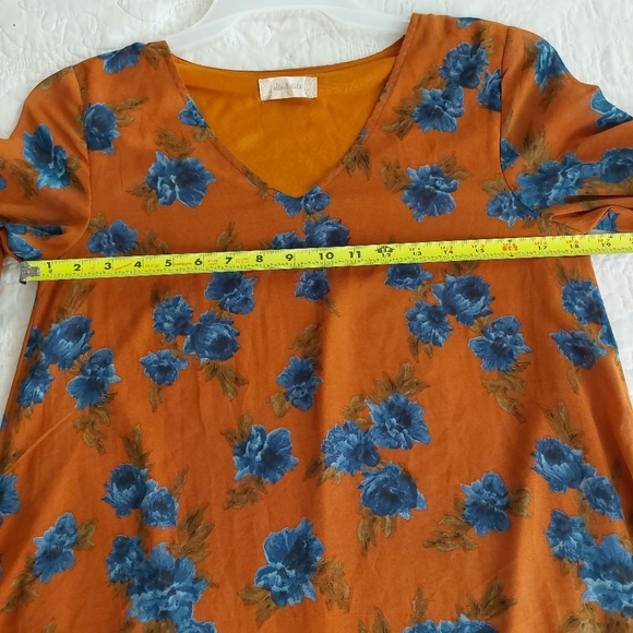 Altar'd State - Burnt Orange Rust & Blue Floral Mini Dress Ruffle Sleeves - Picture 3 of 7
